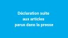 Déclaration suite aux articles parus dans la presse